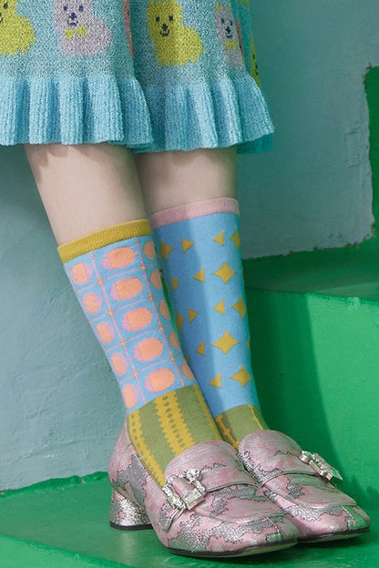 Asymmetric Geometric Jacquard Cotton Socks