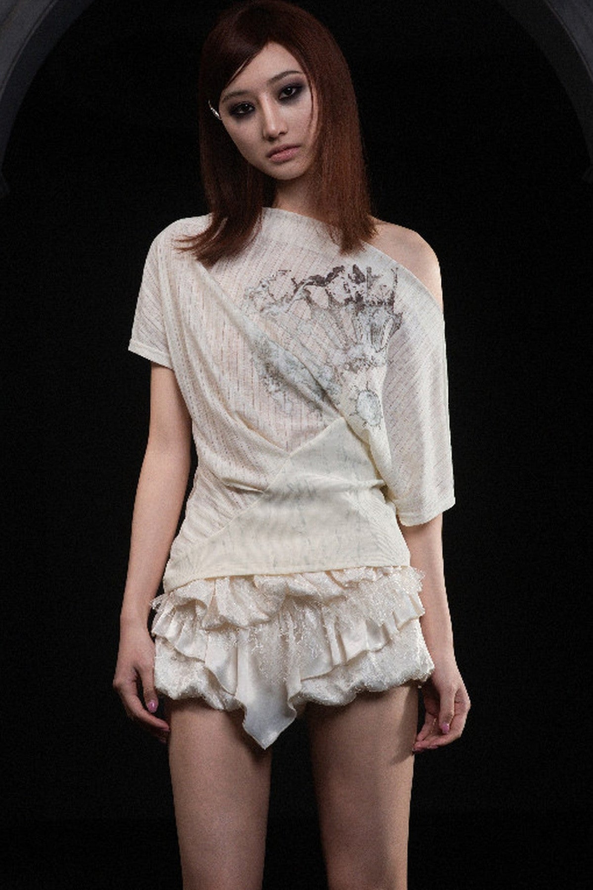 Printed Off-Shoulder Short-Sleeve T-Shirt