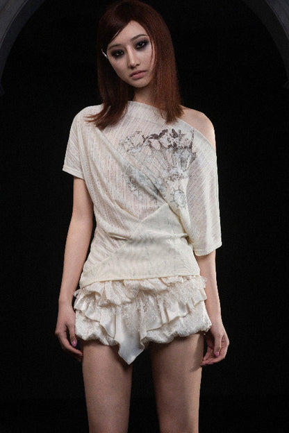 Printed Off-Shoulder Short-Sleeve T-Shirt