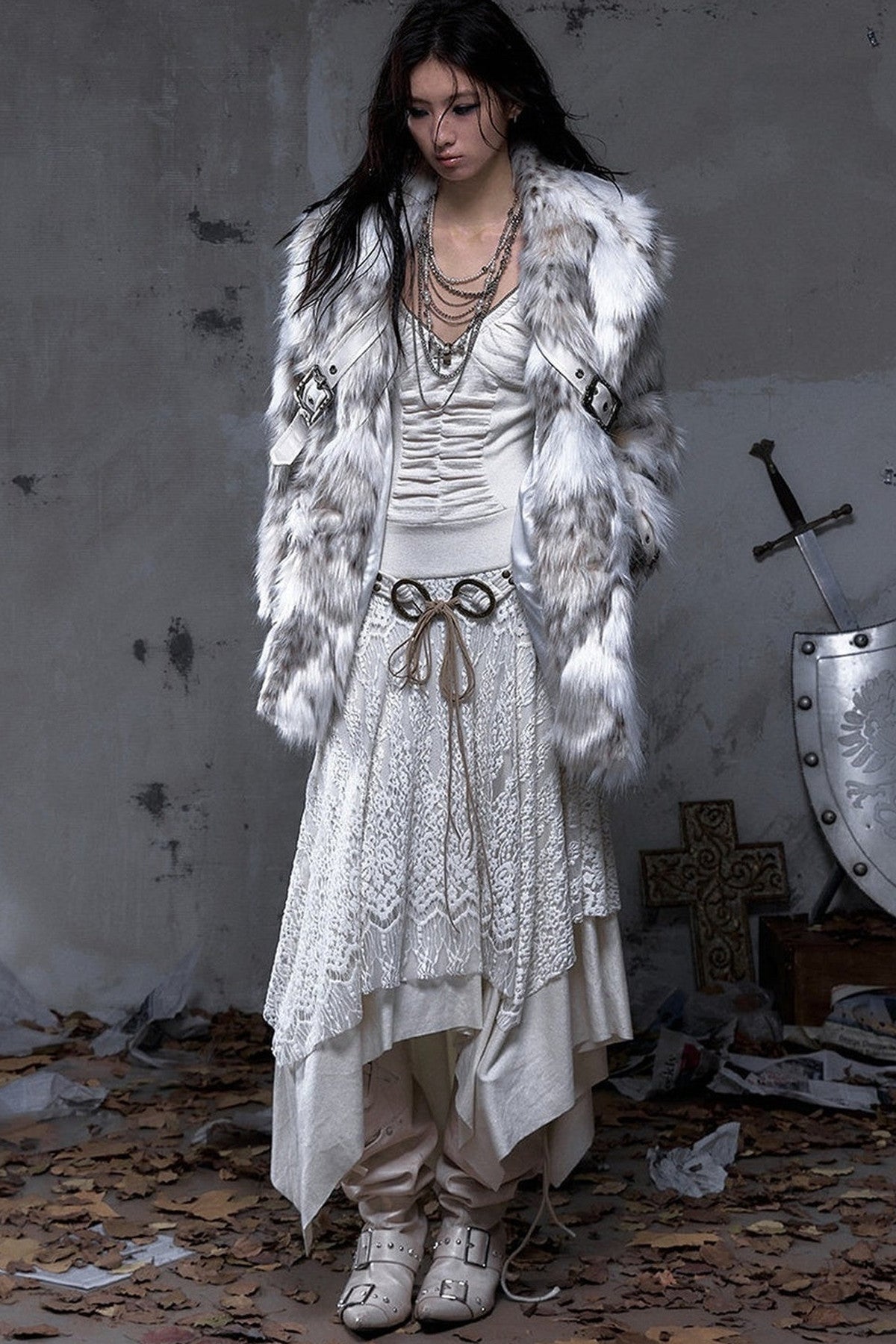 Large Lapel Faux Fur Coat