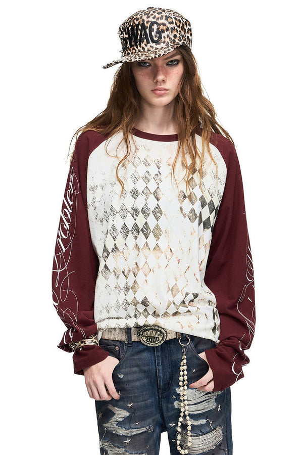 Checkerboard Raglan Long-Sleeve T-Shirt