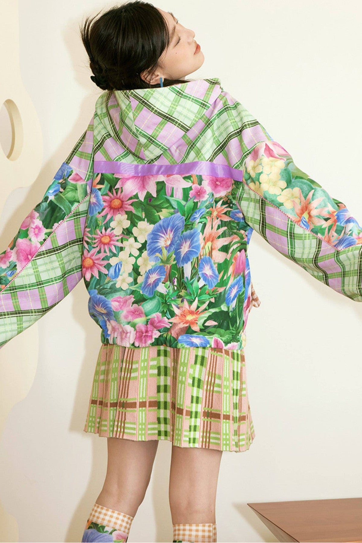 Floral Plaid Animal Hooded Jacket
