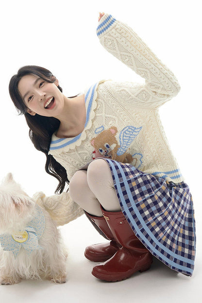 Heart Bear Knit Sweater Skirt Set-Up