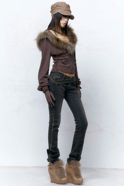 Detachable Fur Collar Studded Cotton Jacket