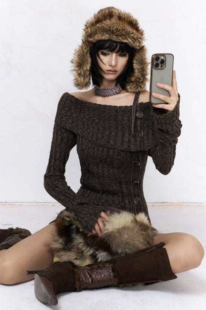 Ripped Off-Shoulder Wool Sweater