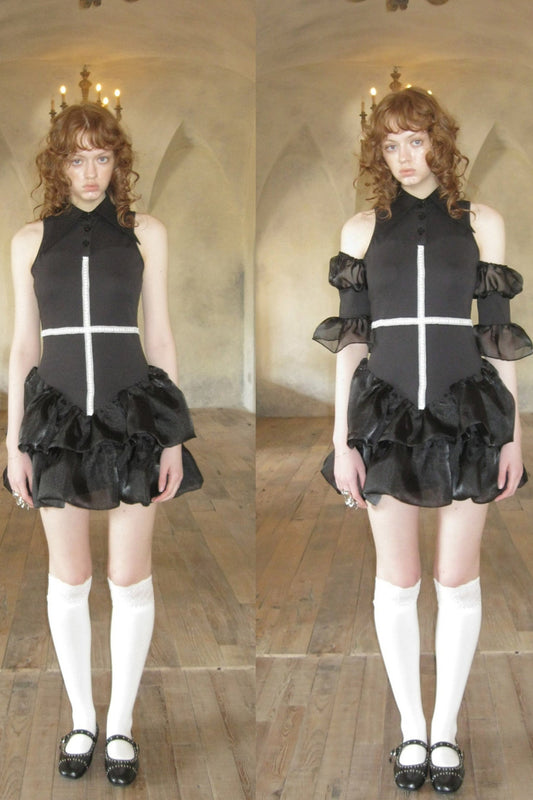 Cross Organza Sleeveless Dress