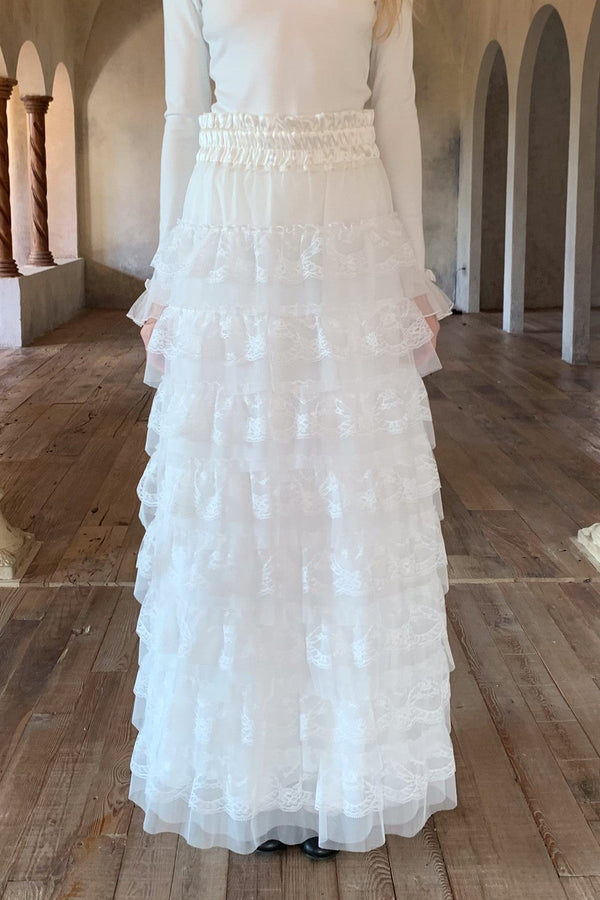 Elastic Waist Lace Cake Skirt