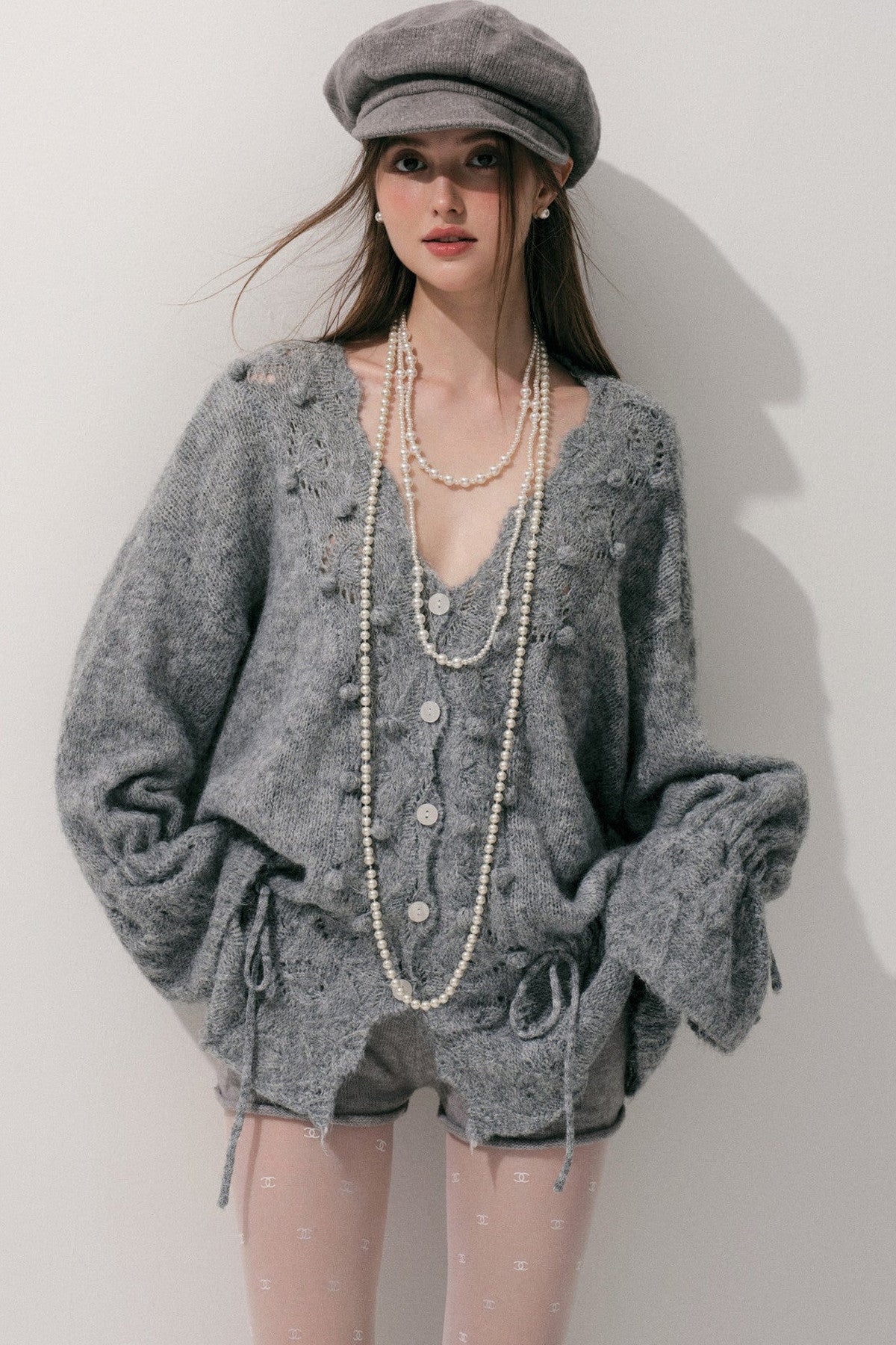 Loose Crochet V-Neck Cardigan