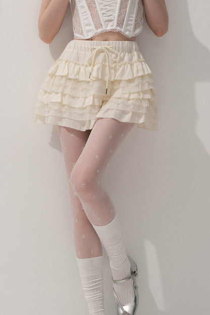 Layered Lace Tulle Drawstring Skirt