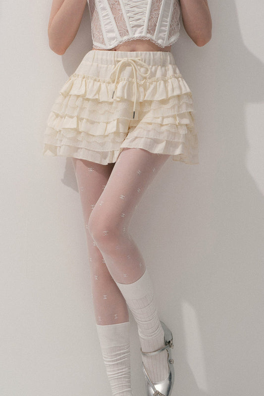 Layered Lace Tulle Drawstring Skirt