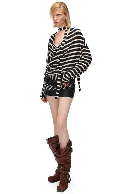 Asymmetrical Striped Long-Sleeve T-Shirt