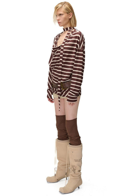 Asymmetrical Striped Long-Sleeve T-Shirt