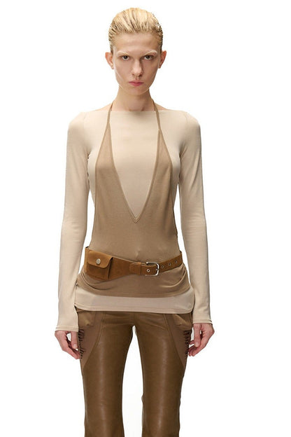 Lyocell Halter Neck Layered-Look T-Shirt