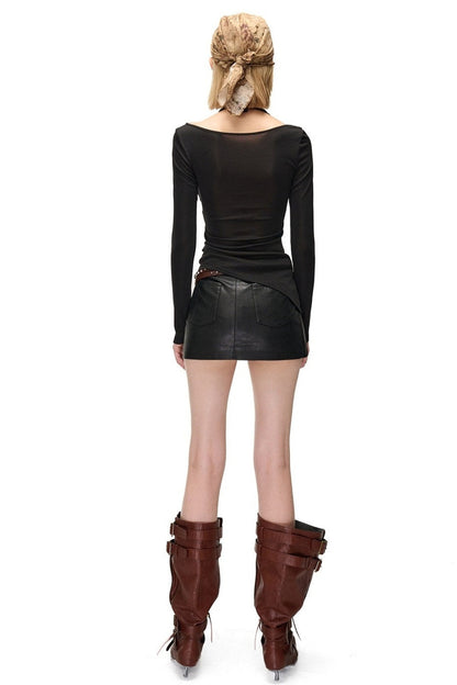 Layered-Look Spliced Halter Long-Sleeve T-Shirt