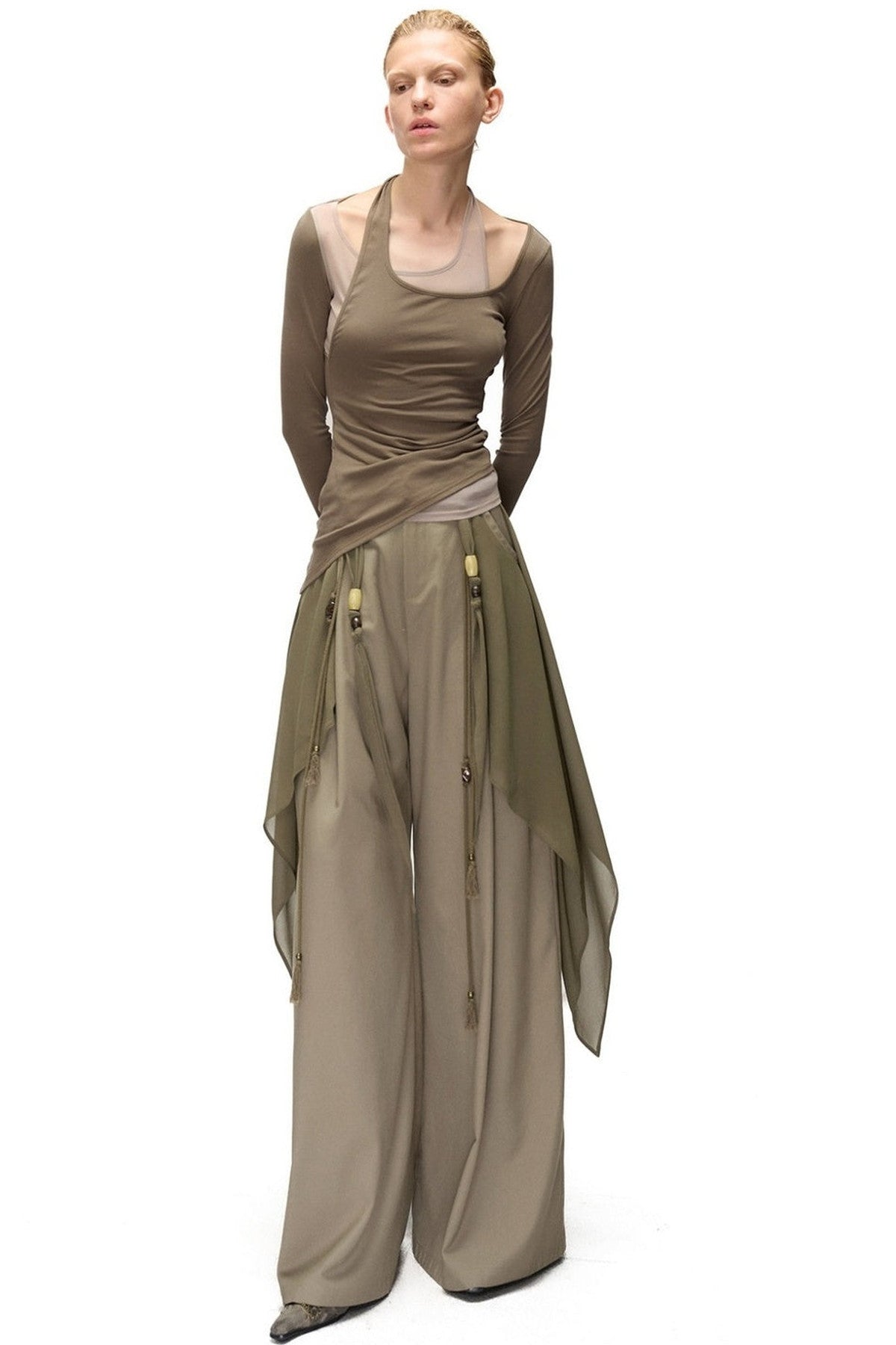Layered-Look Spliced Halter Long-Sleeve T-Shirt