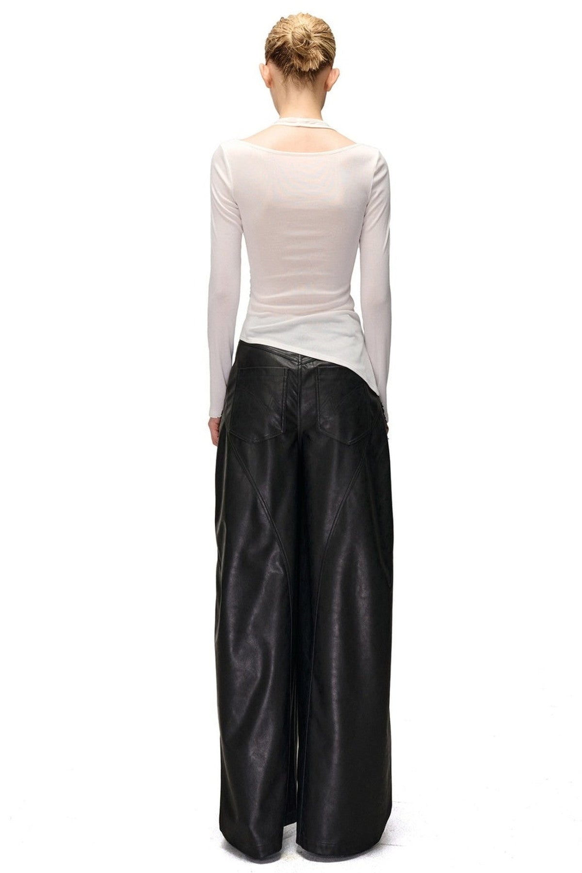 Layered-Look Spliced Halter Long-Sleeve T-Shirt
