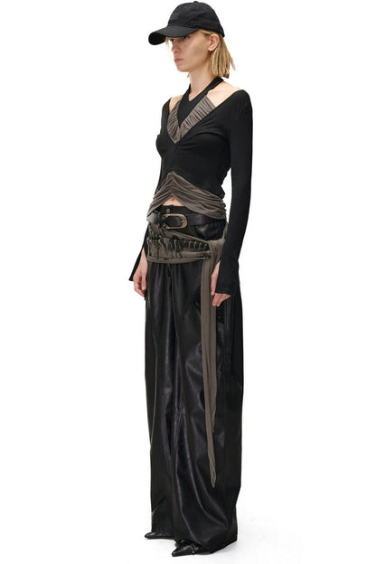 Bougainvillea Pleated Halter Neck Patchwork Irregular T-shirt