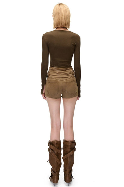 Bougainvillea Pleated Halter Neck Patchwork Irregular T-shirt