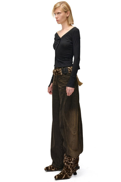 High-Elastic Diagonal Placket Long-Sleeve T-Shirt