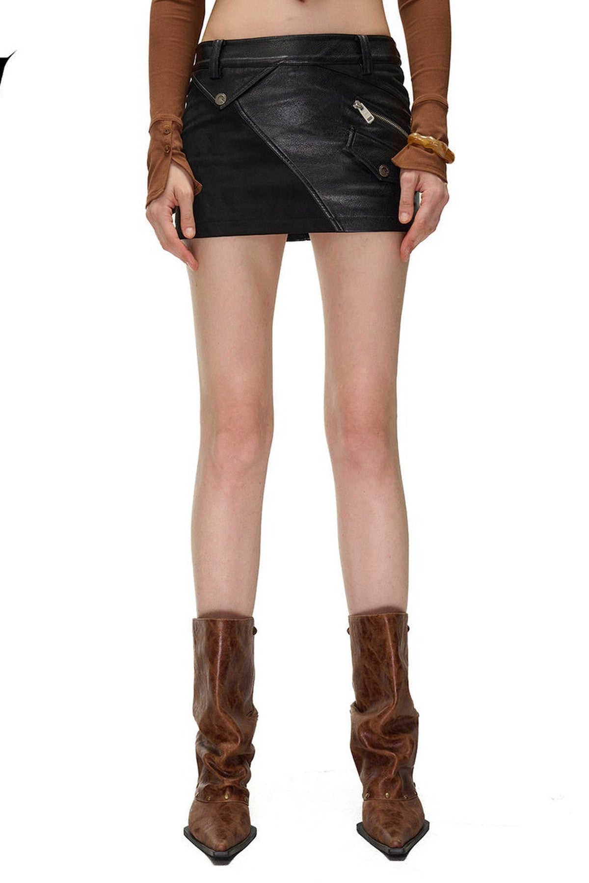 Sunset Dawn PU Patchwork Half Skirt