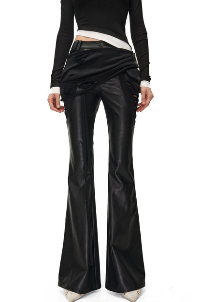 Bootcut-Hose aus PU-Leder mit abnehmbarem Patchwork