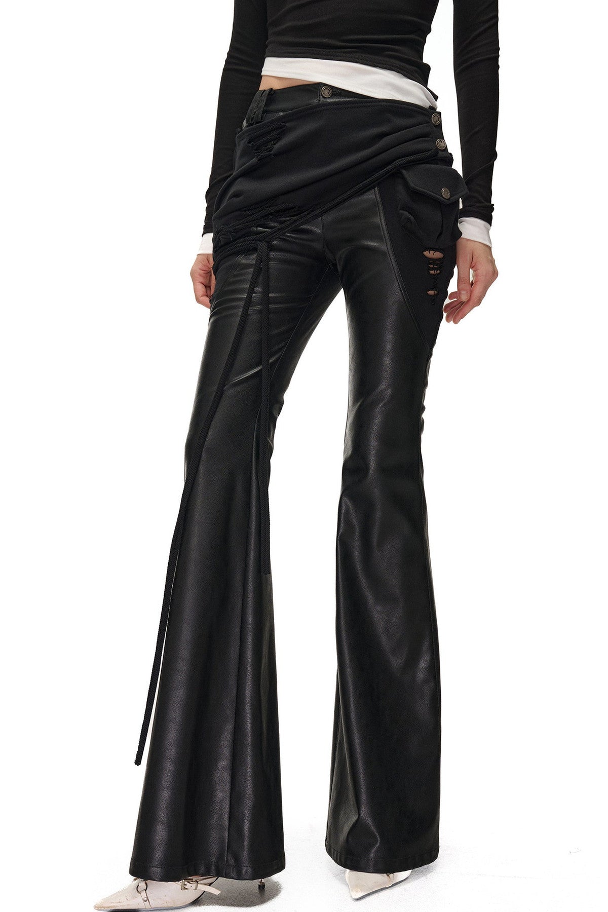 Bootcut-Hose aus PU-Leder mit abnehmbarem Patchwork