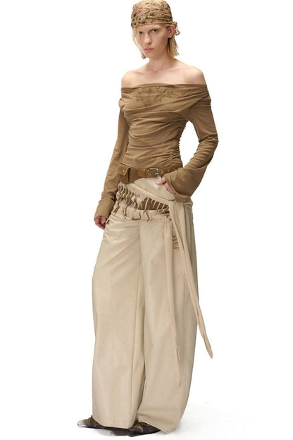 Printed Drape Neck Long-Sleeve T-Shirt