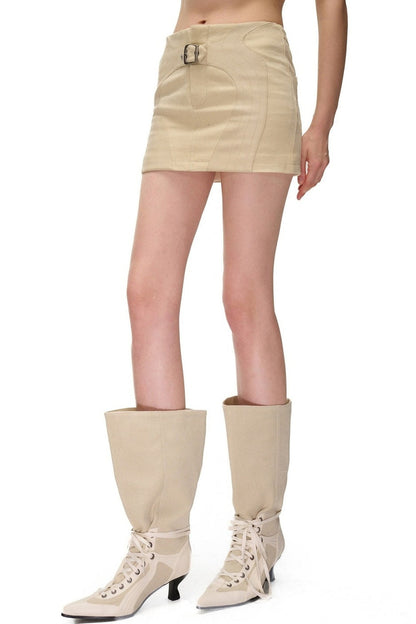 Storm Rider Pu Patchwork Khaki Skirt
