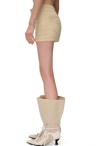 Storm Rider Pu Patchwork Khaki Skirt