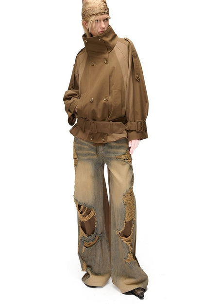 Kurzer Trenchcoat im Patchwork-Stil