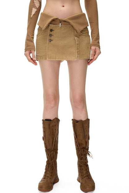Ribbed Splicing Washed Distressed Skirt