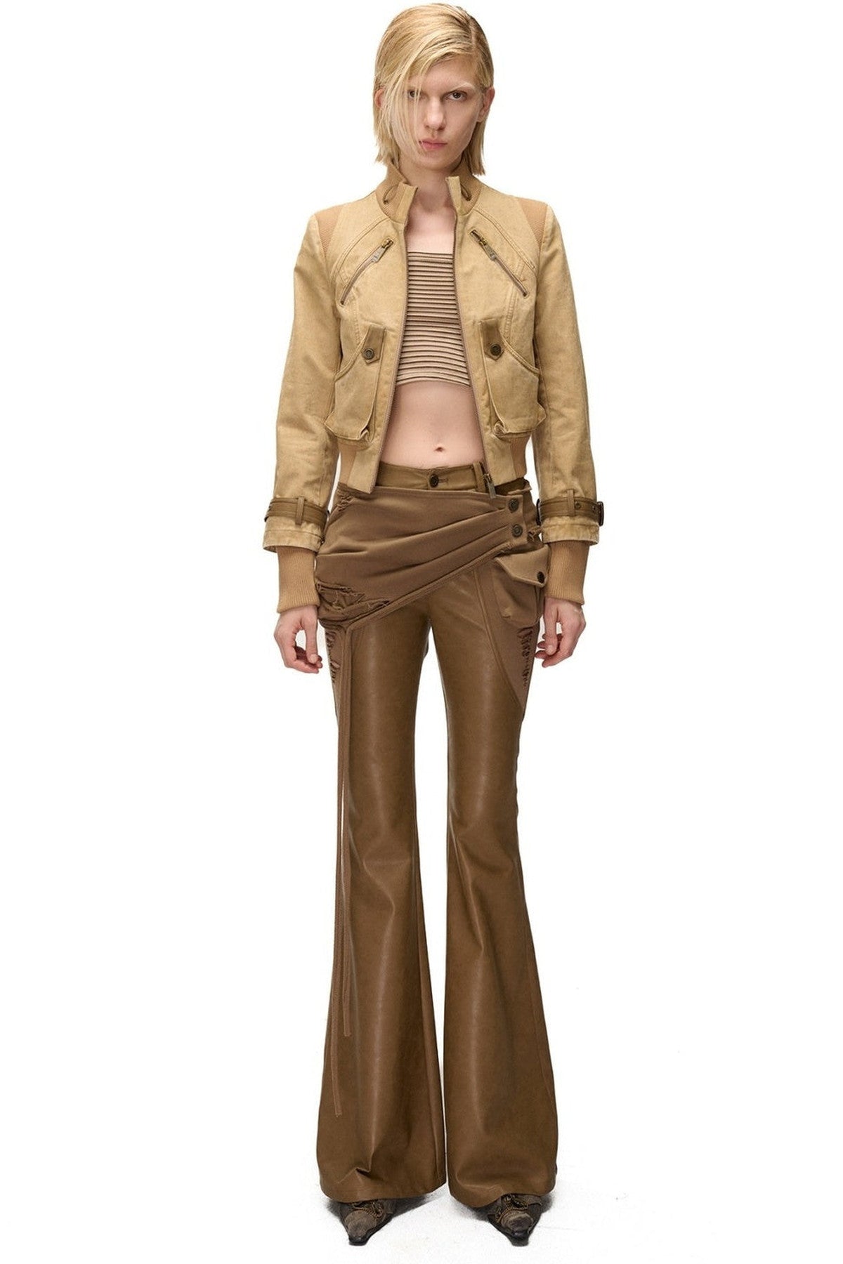 Washed Distressed Patchwork Short Jacket