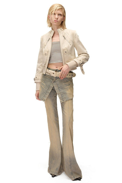 Washed Distressed Patchwork Short Jacket