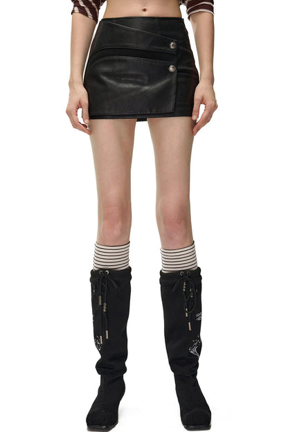 High-Cut Spliced PU Skirt