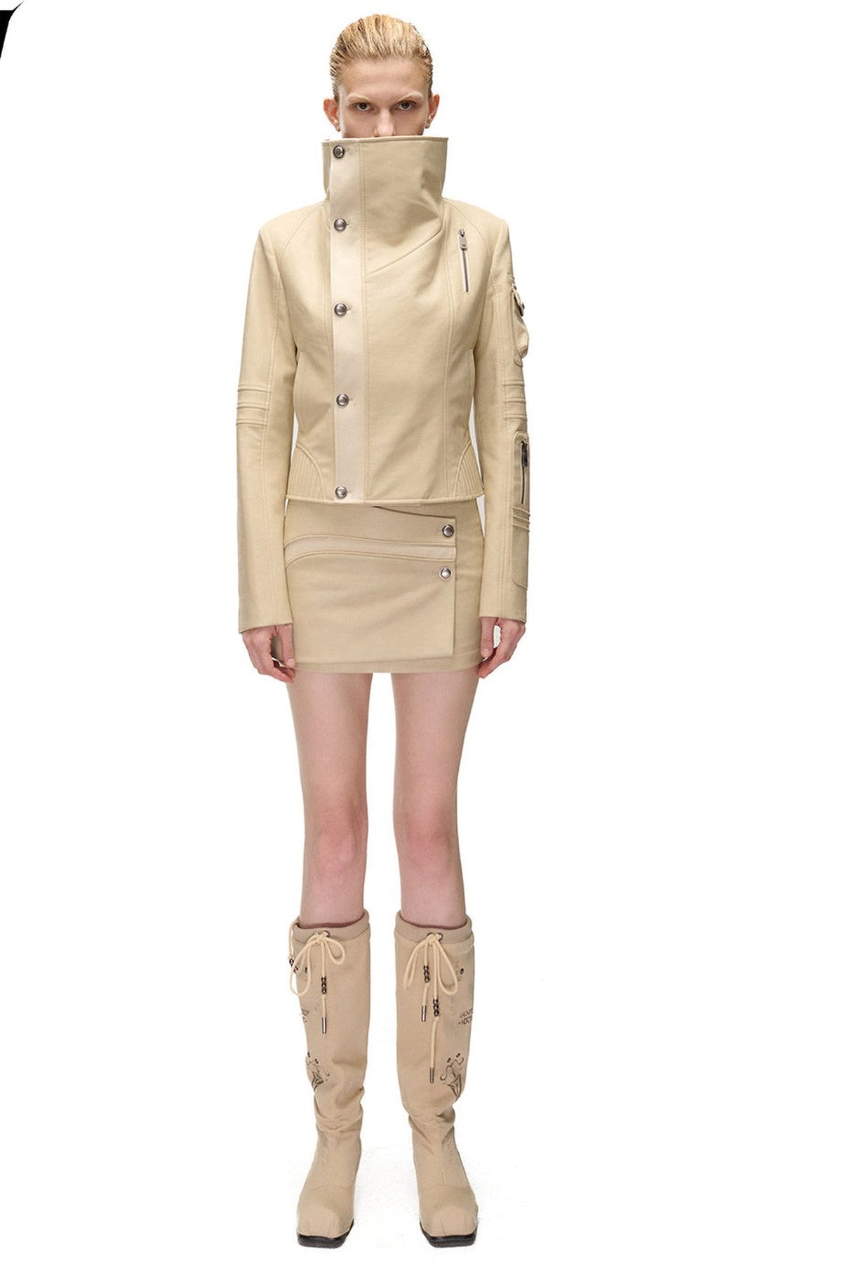 High-Cut Spliced PU Skirt