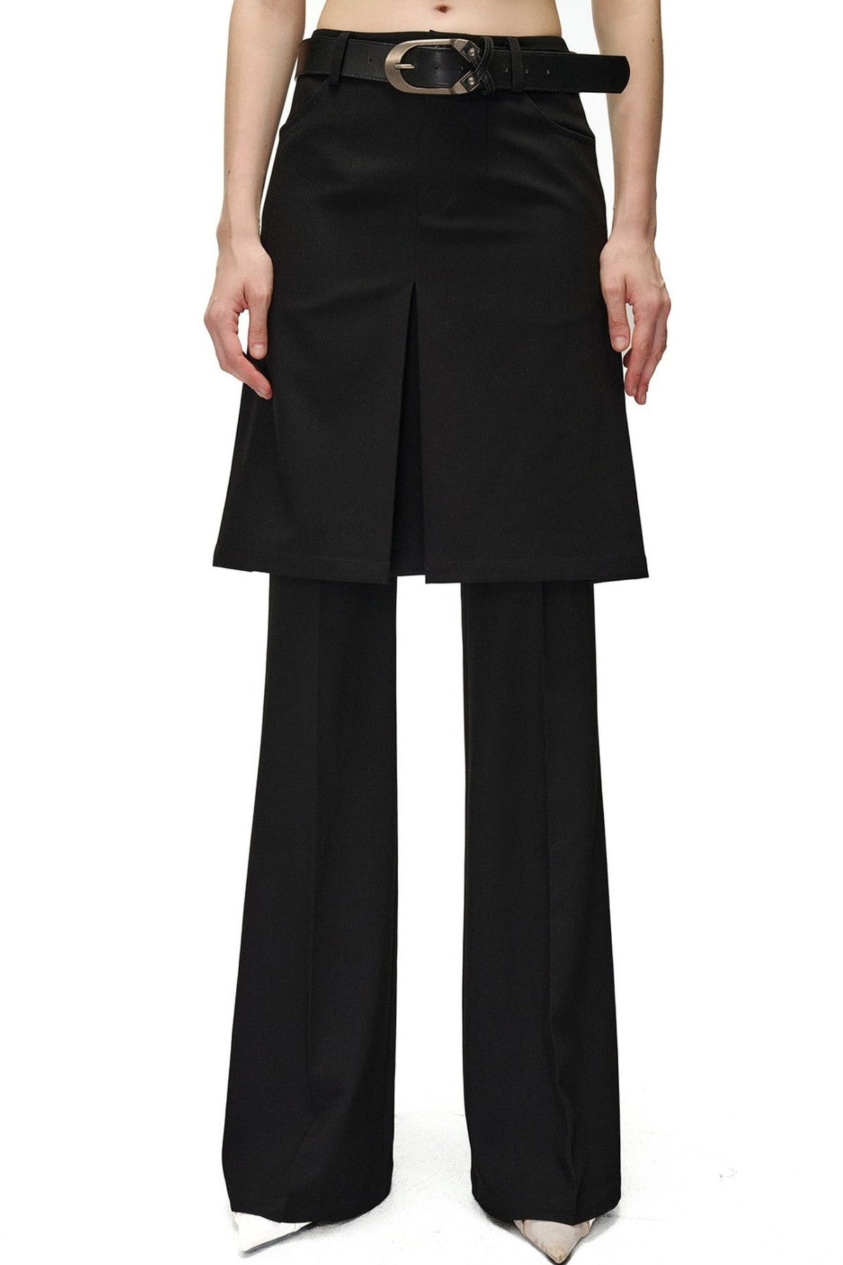 Wide-Leg Suit Slit Skirt Pants