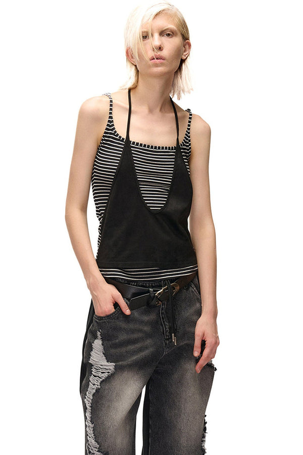 Striped Patchwork Halter Tank Top