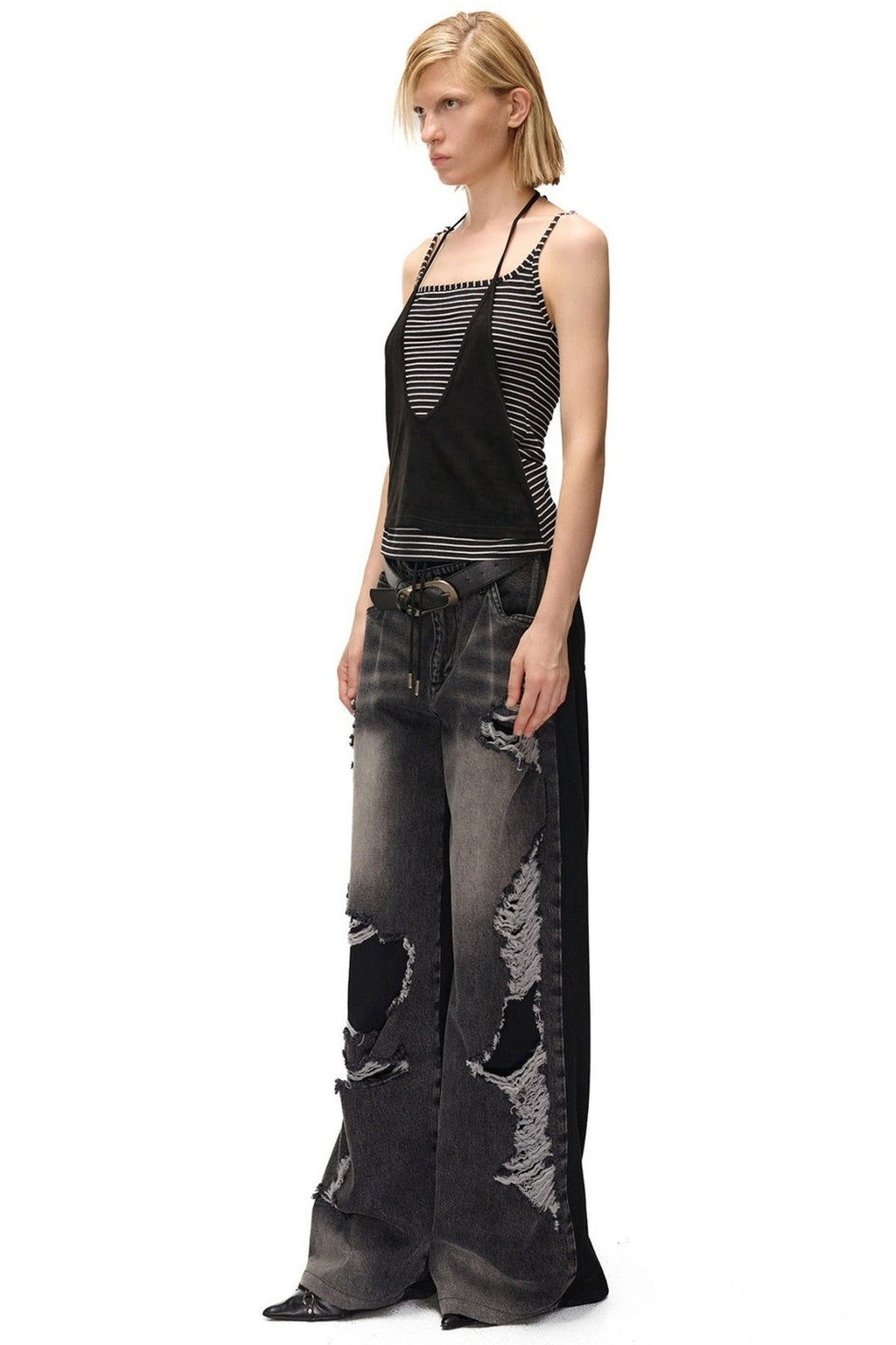 Striped Patchwork Halter Tank Top