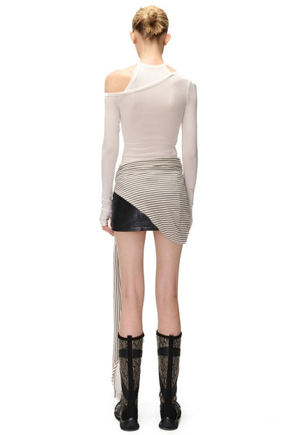 Asymmetrical Halter Off-Shoulder Long-Sleeve Top