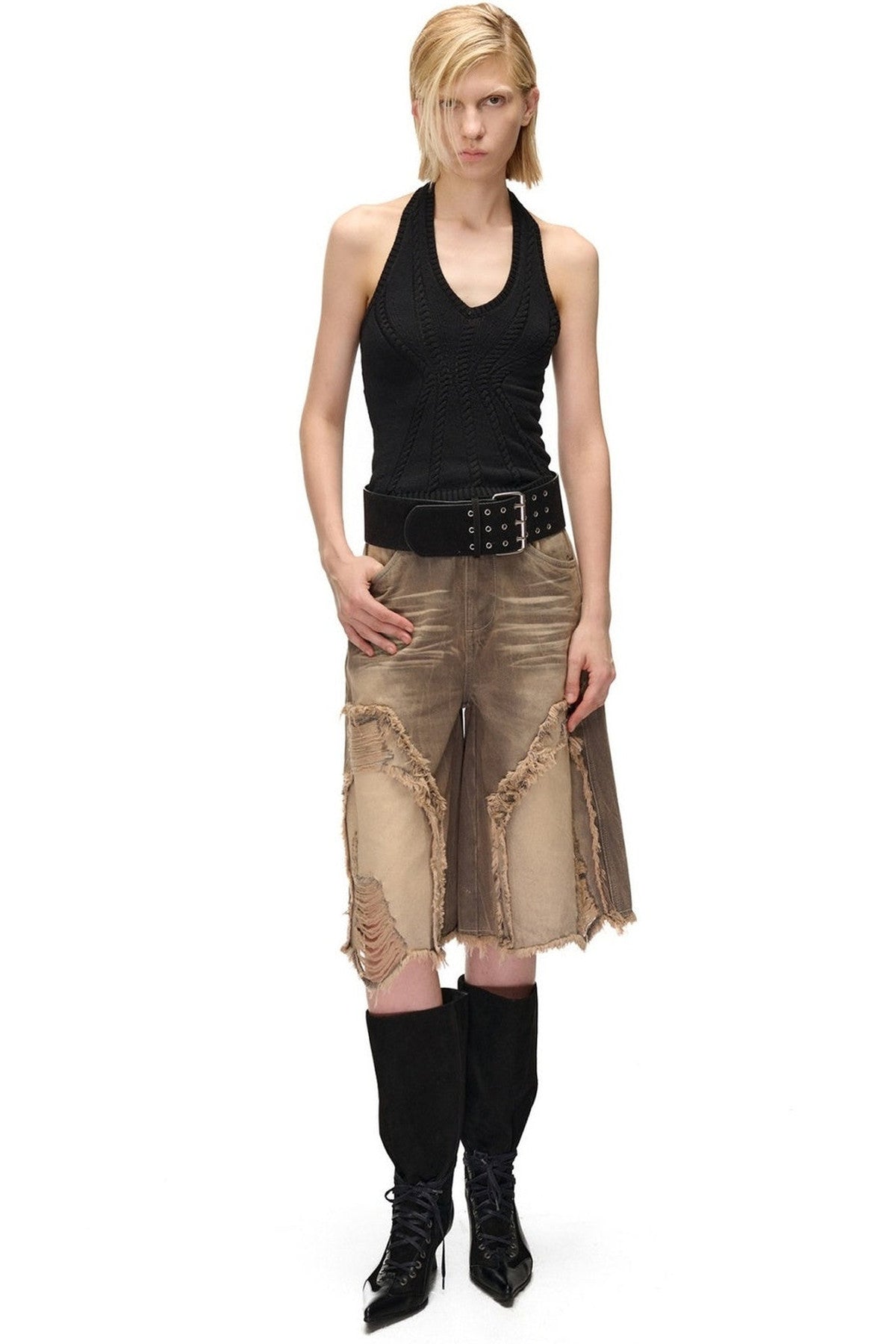 Layered-Look Knit Halter Camisole