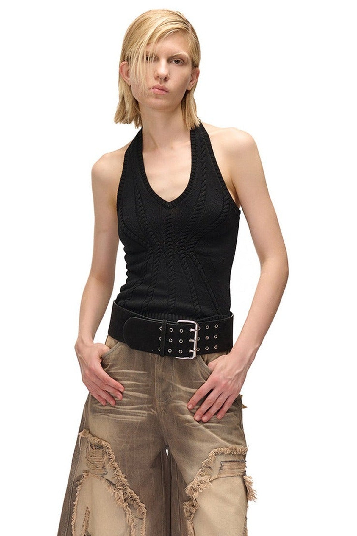 Layered-Look Knit Halter Camisole