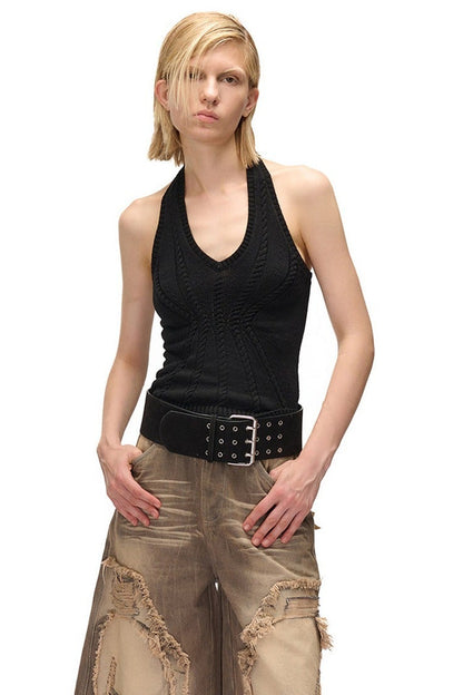 Layered-Look Knit Halter Camisole