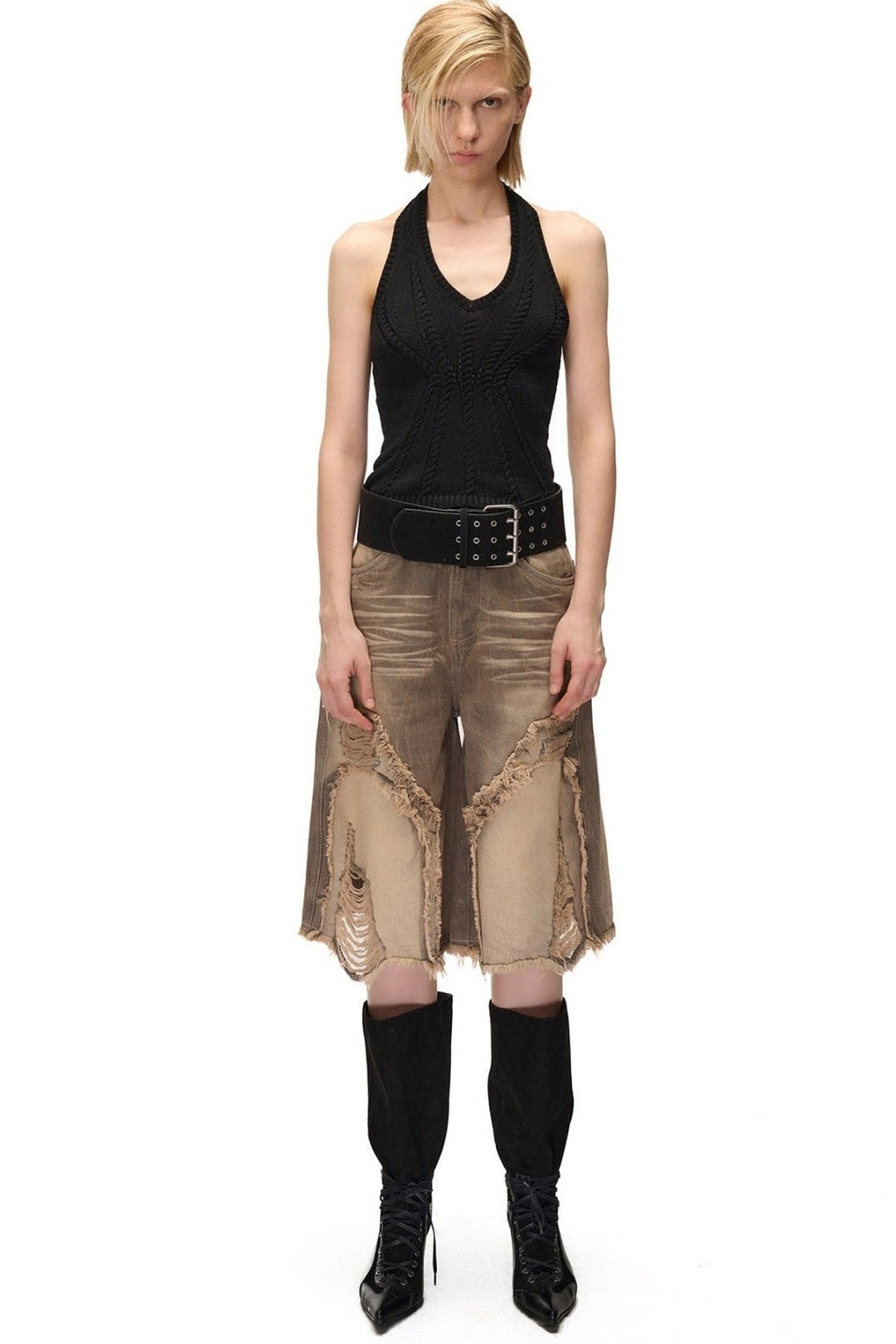 Layered-Look Knit Halter Camisole