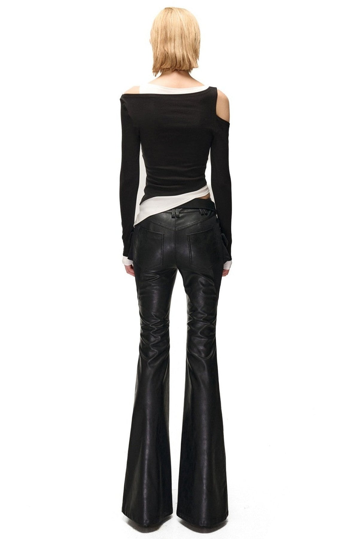 Layered-Look Patchwork Hollow Long-Sleeve T-shirt