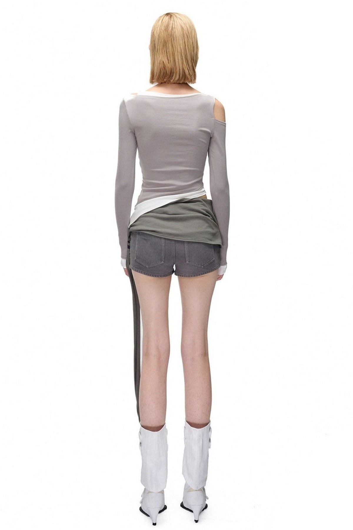 Layered-Look Patchwork Hollow Long-Sleeve T-shirt
