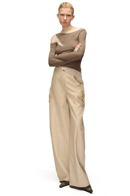 Layered-Look Patchwork Hollow Long-Sleeve T-shirt
