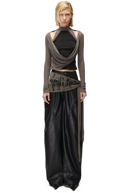 Layered-Look Swing Collar Off-Shoulder T-Shirt