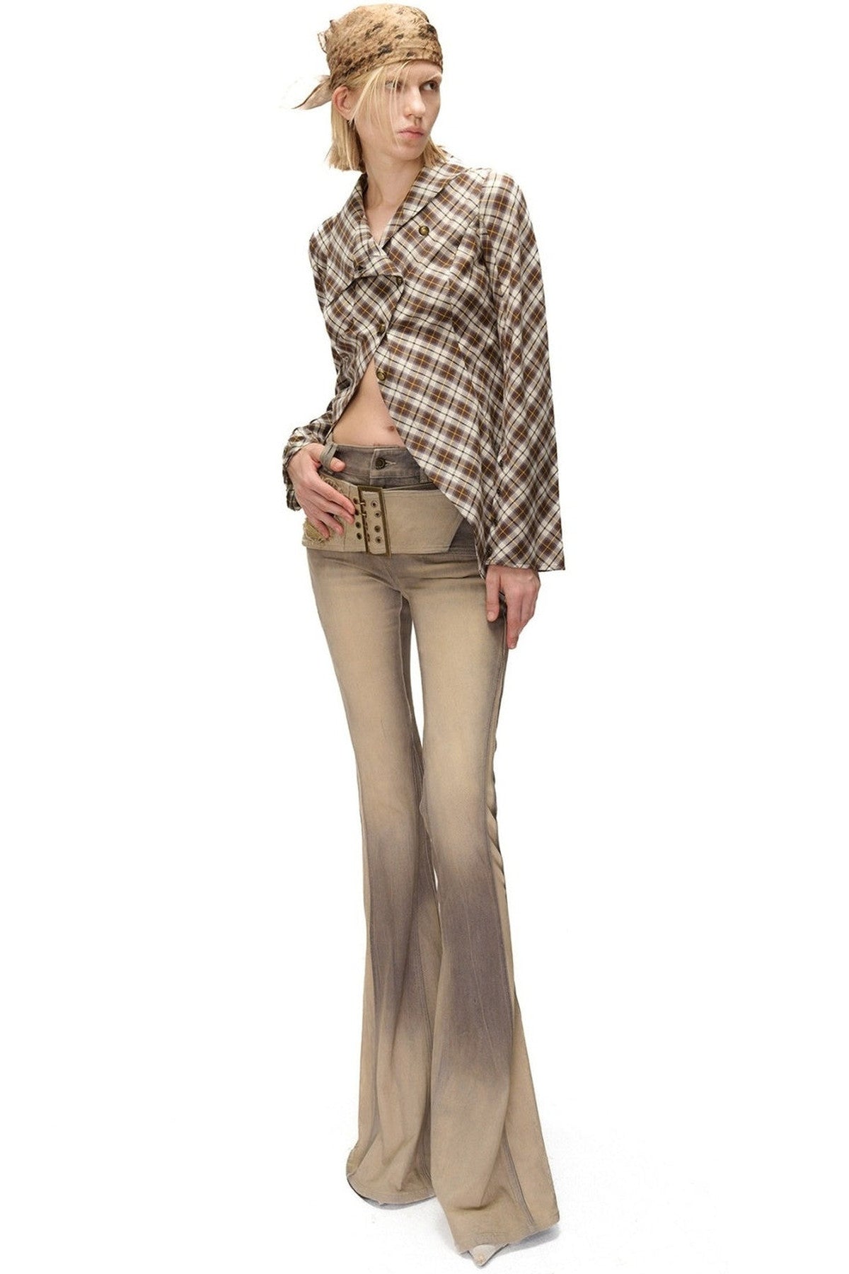 Irregular Plaid Layered-Look Multi-Wear Shirt