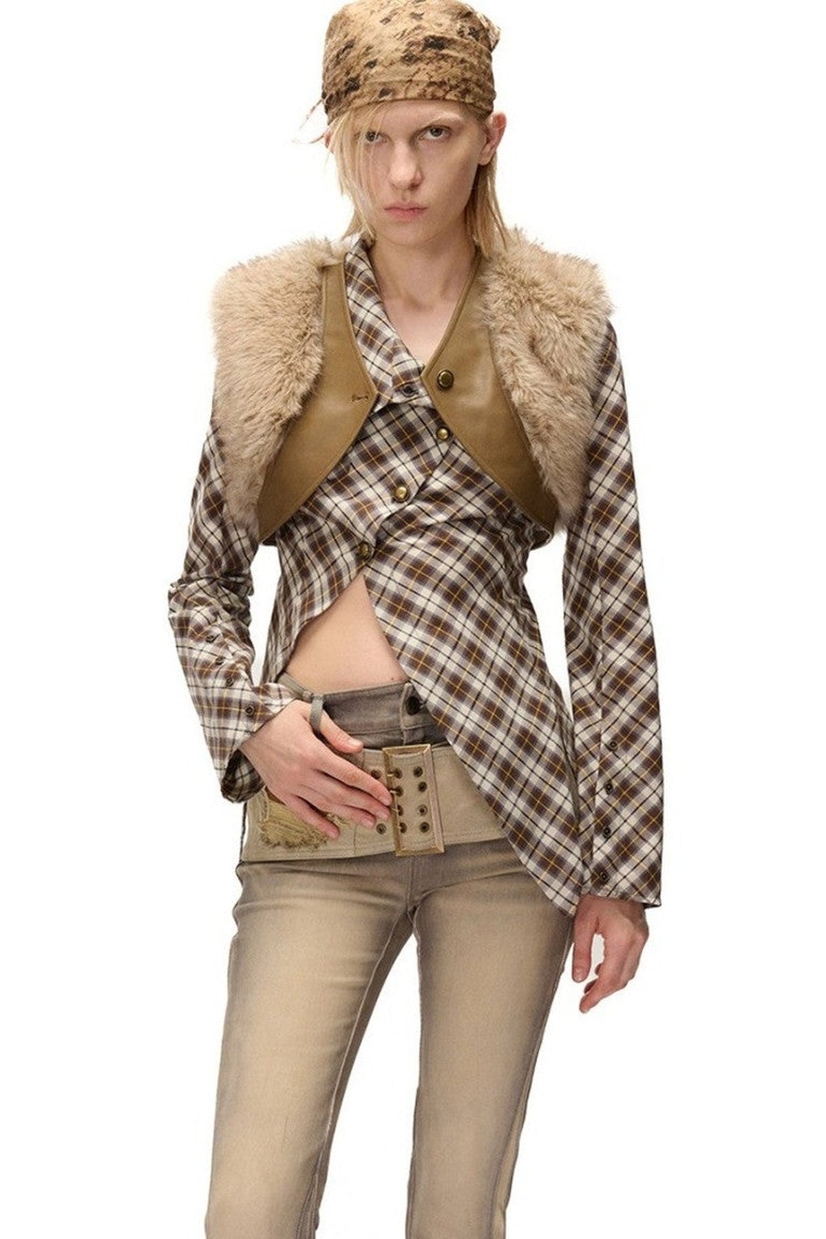 Irregular Plaid Layered-Look Multi-Wear Shirt
