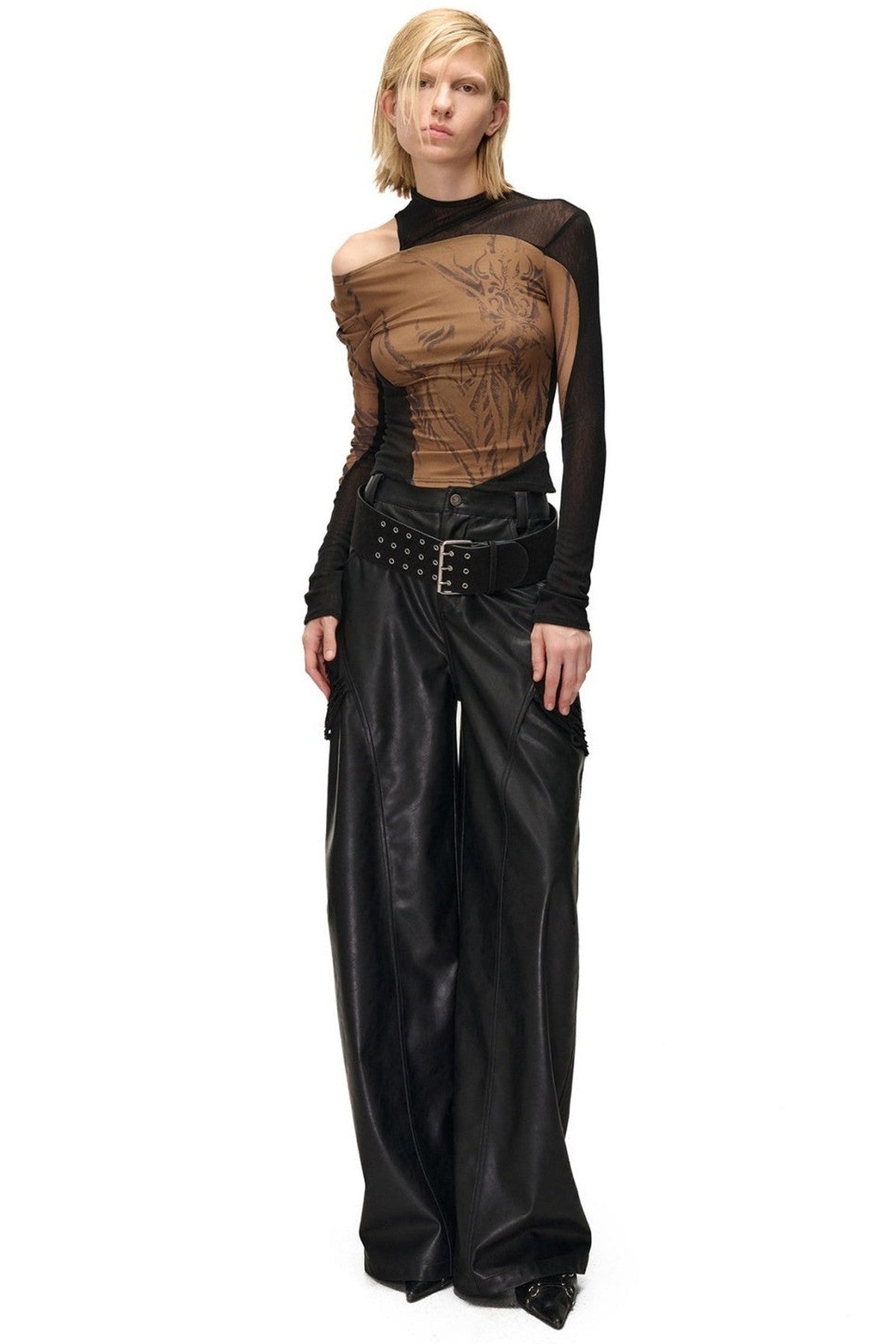 Weight Fragment Printed Mesh Half-High Collar T-Shirt